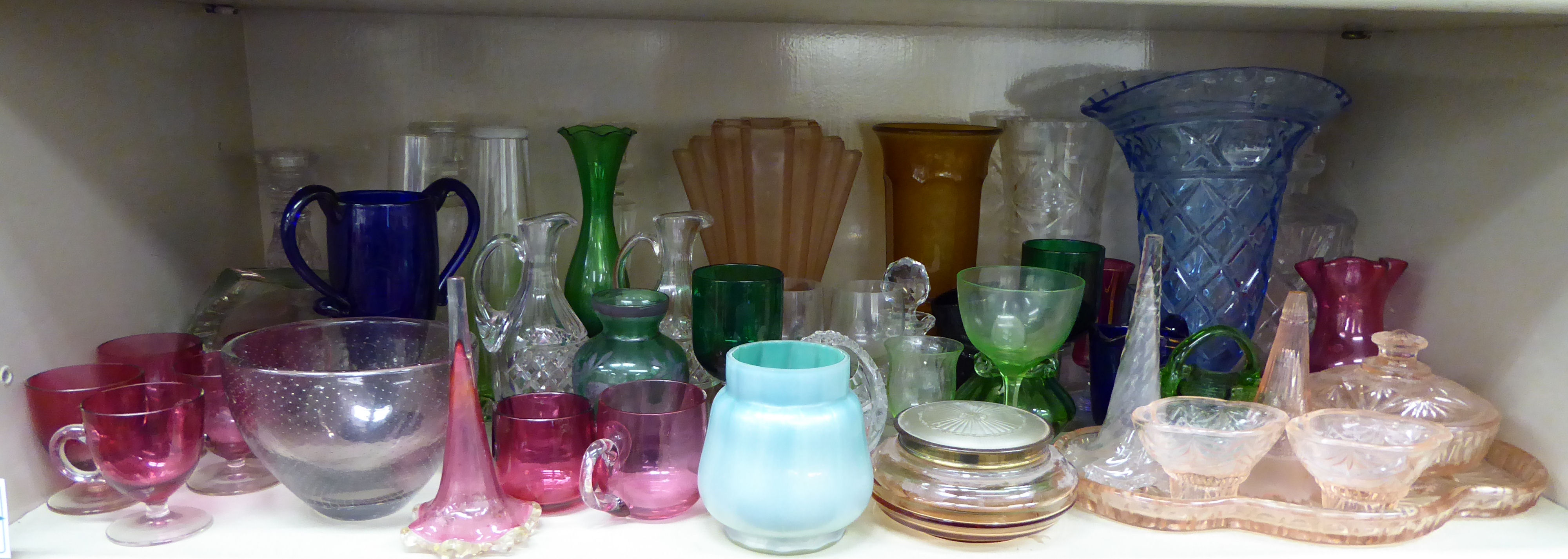 Decorative glassware: to include a green tinted paperweight,