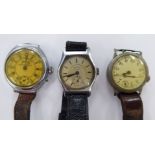Three 'vintage' wristwatches: to include a Services nickel plated cased example,