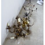 Light fittings: to include a modern gilt metal five branch chandelier with foliate scrolled