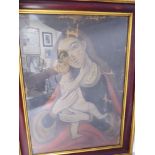19thC Continental School - a naive study of The Madonna and Child oil on canvas 16'' x 11.