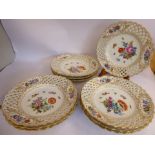 A set of ten 20thC Meissen porcelain dessert plates, having wide, pierced, reticulated,