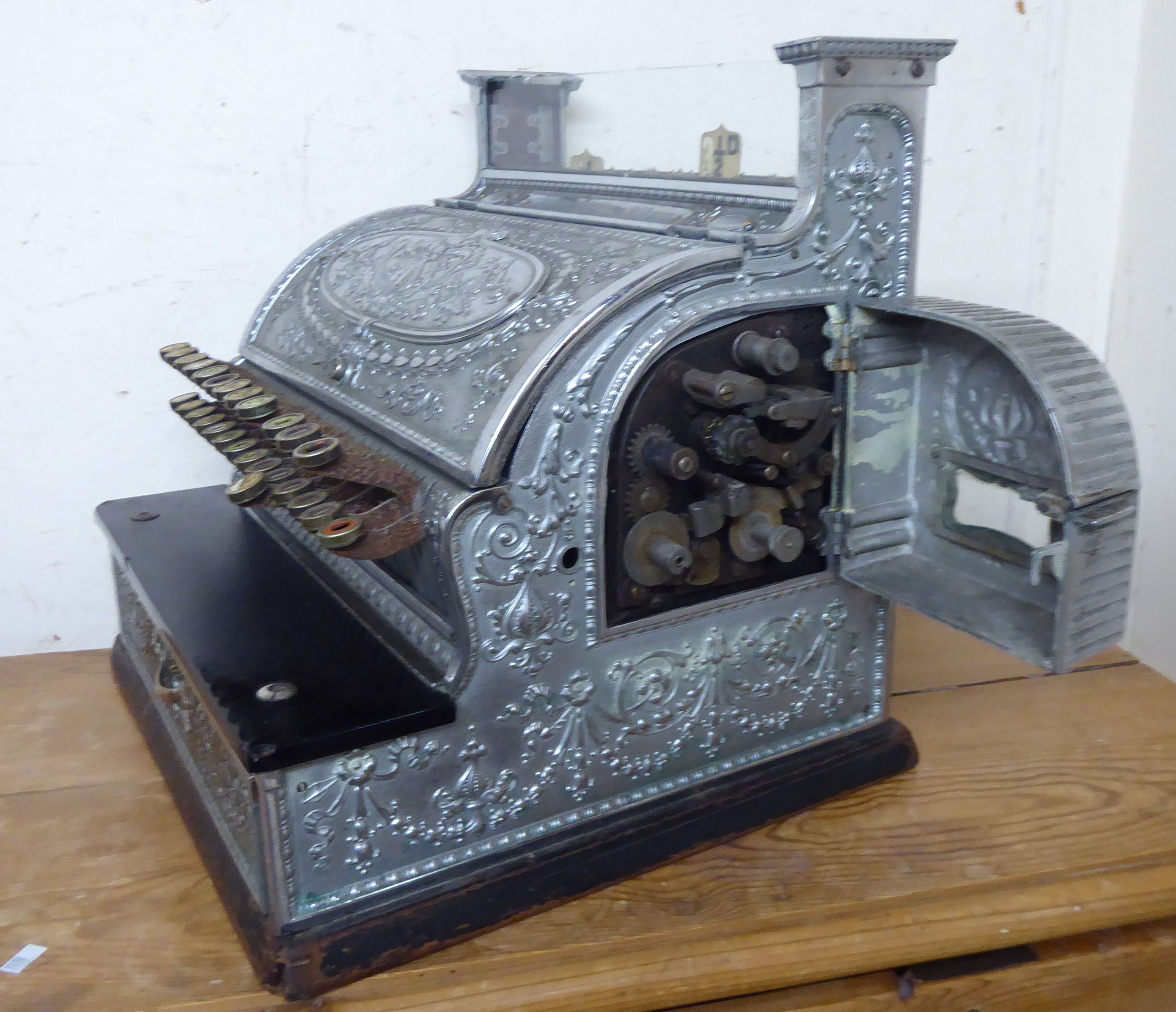 A late 19thC National Cash Register Co ornately cast silvered metal grocer's till no. - Image 4 of 9