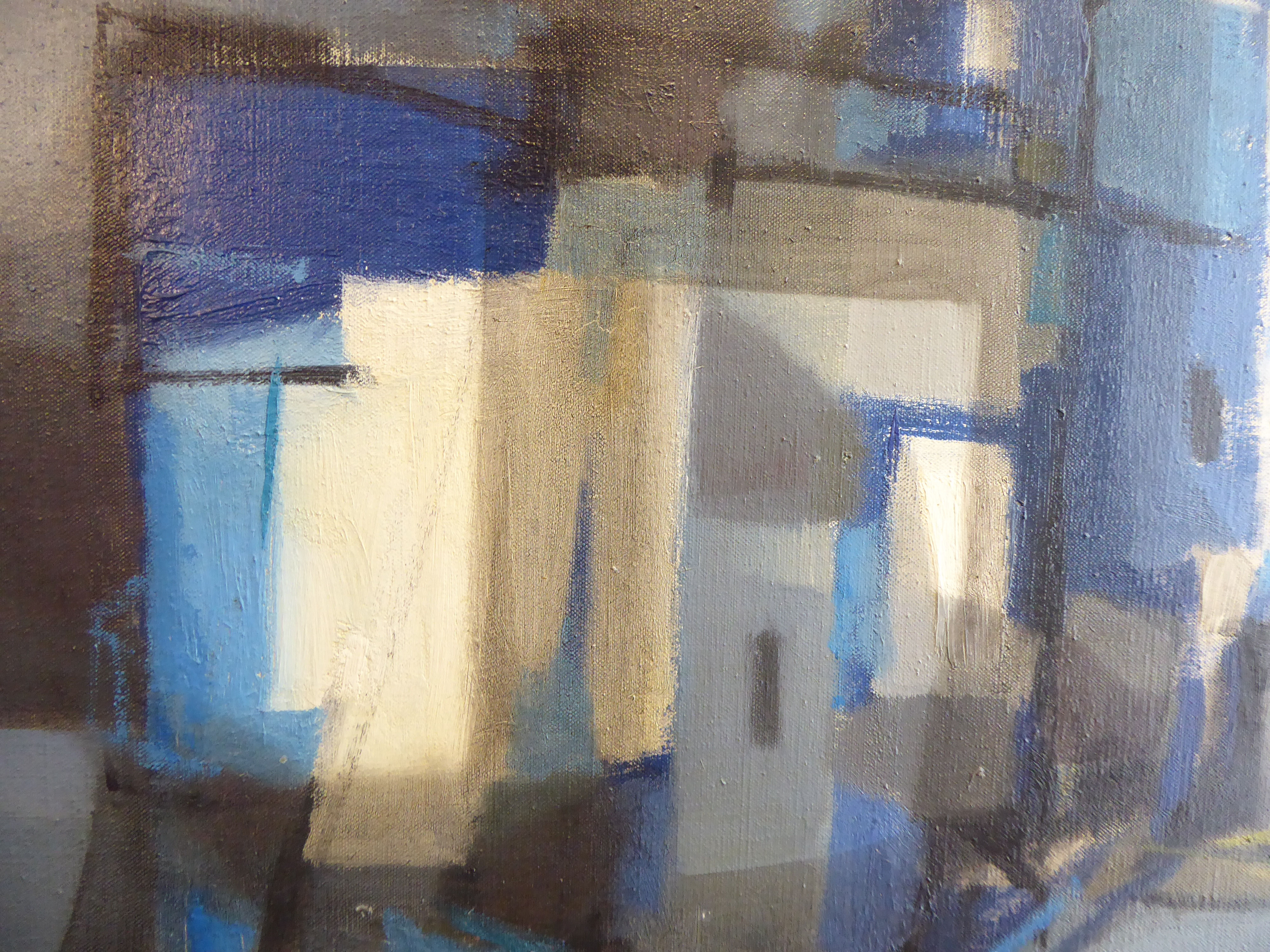 M Mouly - 'Nuits dans le port' oil on canvas bears a signature & dated '58 & a label verso 25'' - Image 4 of 9