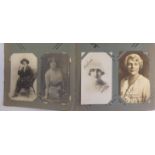 An uncollated album collection of early 20thC mainly monochrome photographic portrait photographs,
