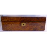 A late Victorian figured walnut veneered writing box with straight sides,