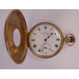 A 9ct gold (Dennison) half hunter pocket watch, having engraved,