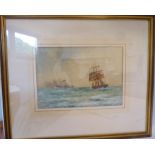 Frank Clifford (possibly a pseudonym for WM Birchall) - 'Passing Ships' watercolour bears a