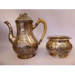 A Bestenbostell German silver coloured metal coffee pot of squat,