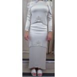 A 'vintage' Polatof dove grey, long tiered skirt and top with a round neck,