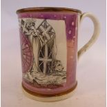 An early 19thC purple lustre earthenware frog tankard,