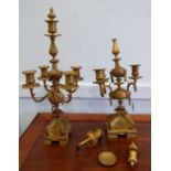 A pair of late 19thC Continental cast gilt metal candelabra,