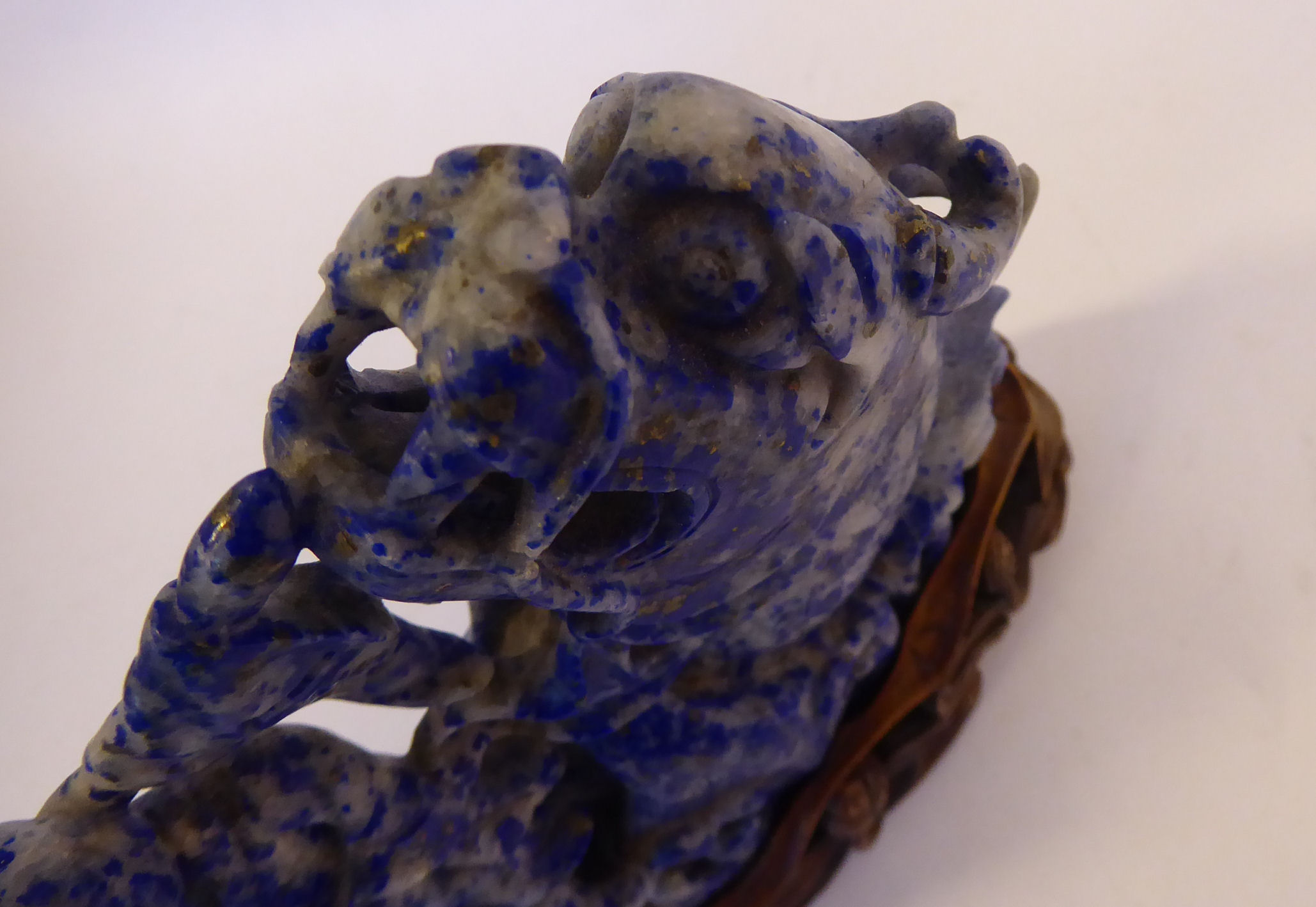 A Chinese carved lapis lazuli model, a dragon-fish emerging from cresting waves, - Image 7 of 8