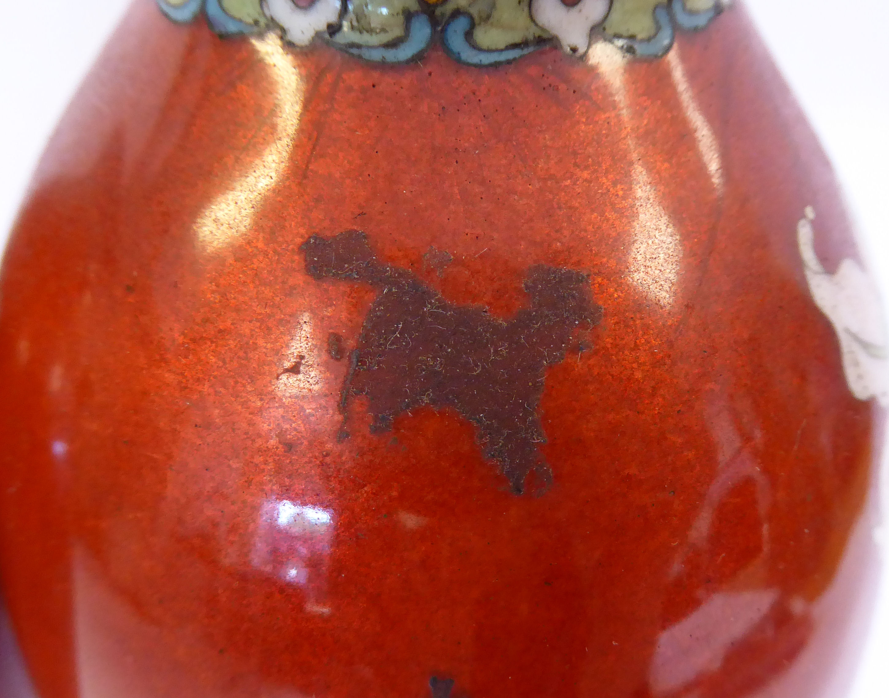 A pair of early 20thC Japanese cloisonne vases of ovoid form, decorated with flora, - Image 4 of 5