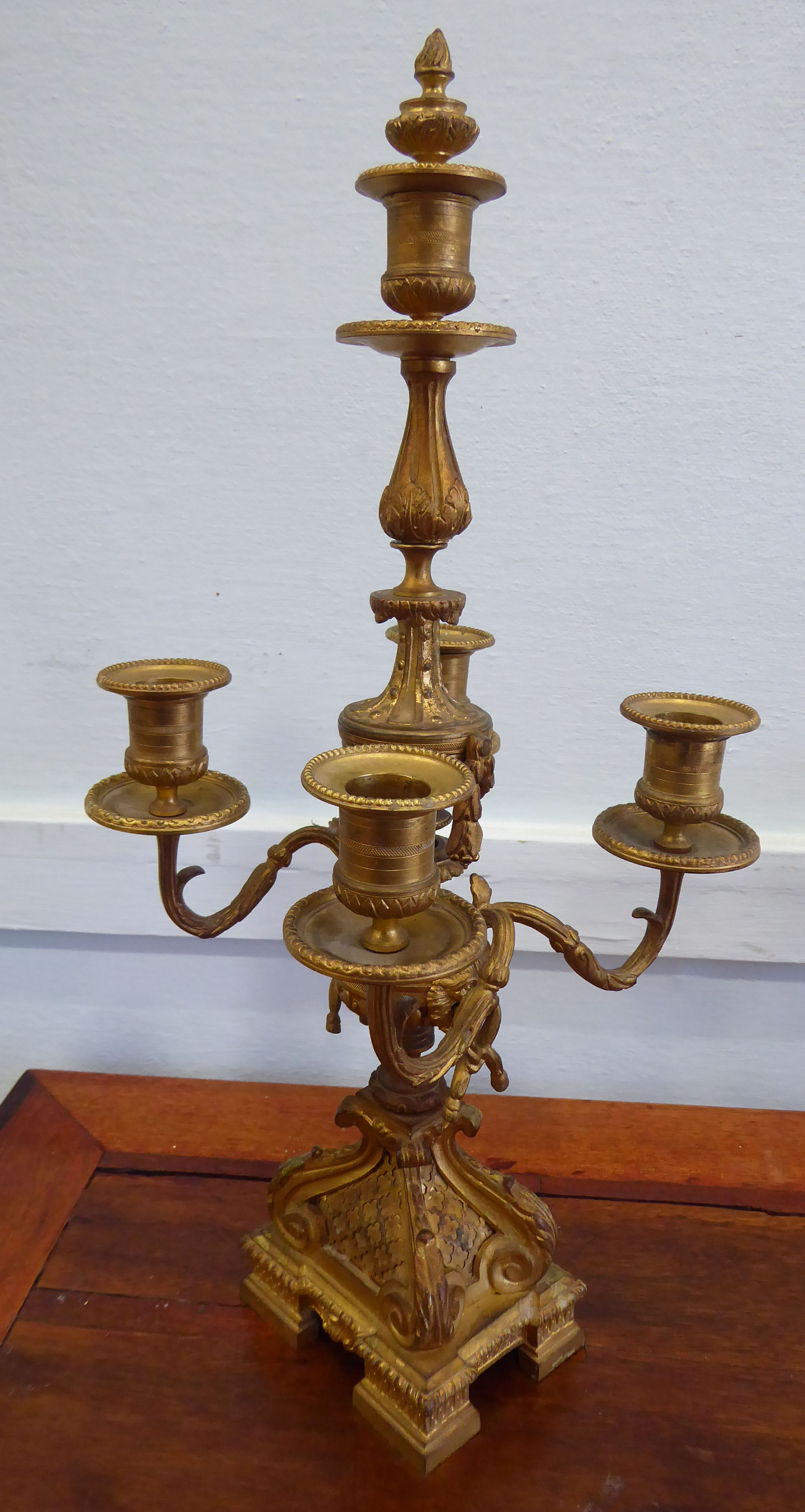 A pair of late 19thC Continental cast gilt metal candelabra, - Image 3 of 7