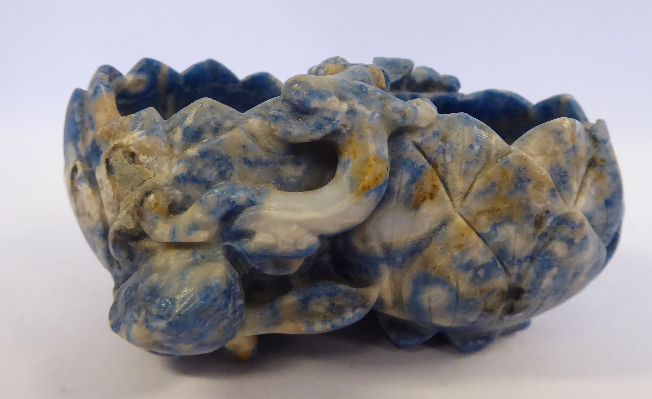 A Chinese carved lapis lazuli vase, fashioned as two conjoined lotus flowers 2. - Image 3 of 8