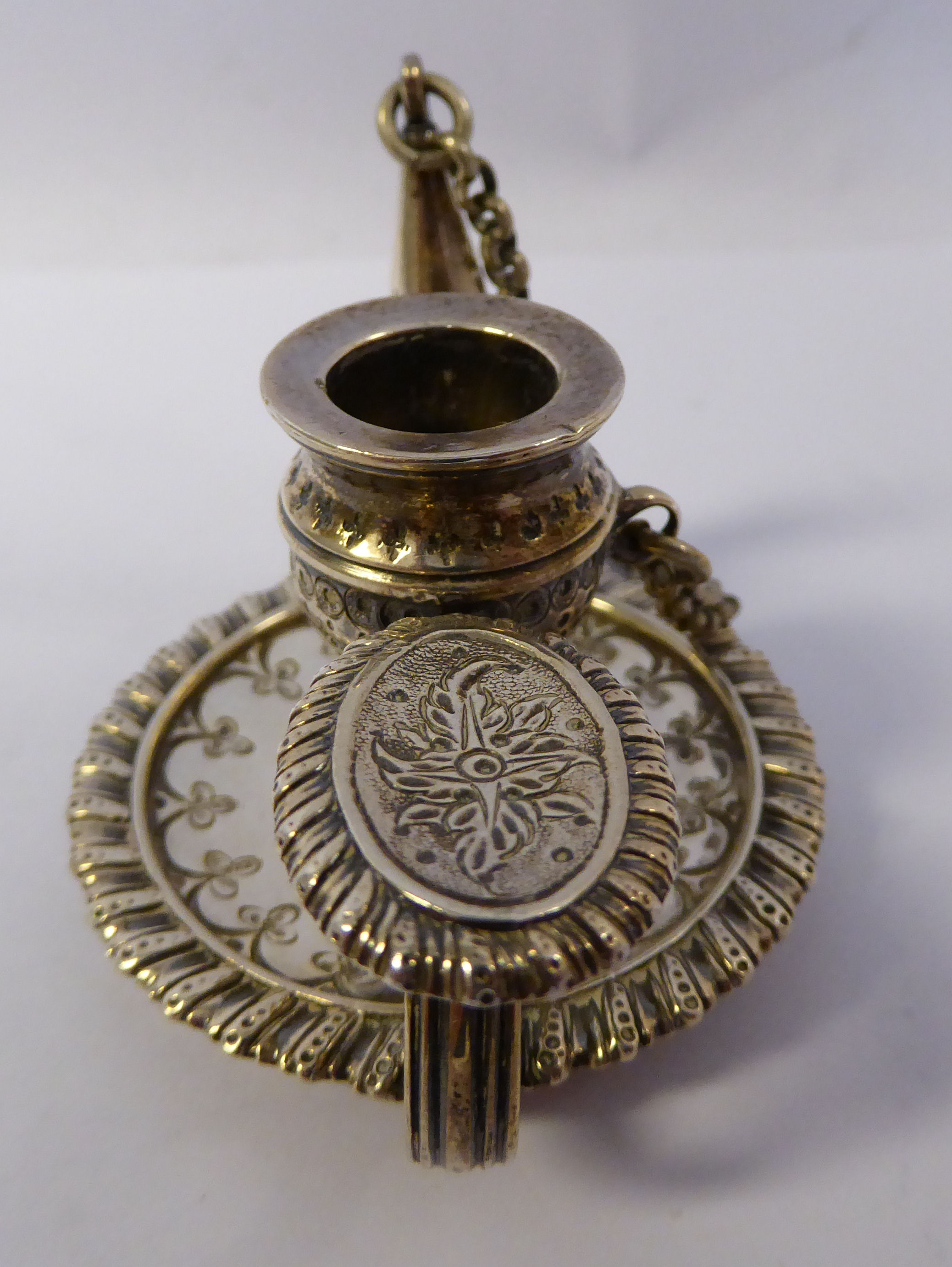 A George III silver desktop sealing wax candle holder, - Image 2 of 8