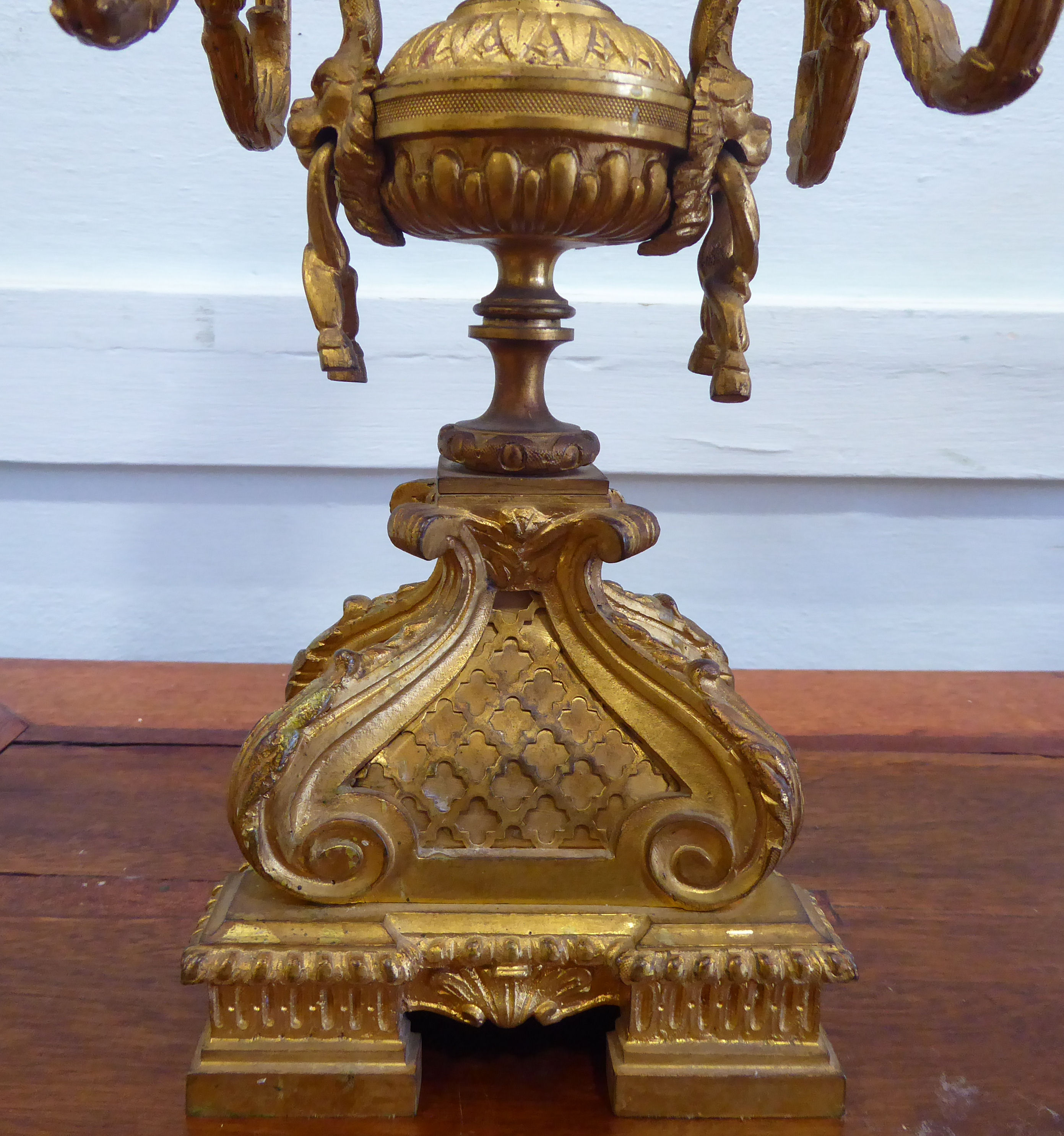 A pair of late 19thC Continental cast gilt metal candelabra, - Image 5 of 7