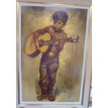 Van Cleef - a study of a boy playing a guitar oil on canvas bears a signature & label verso 38''