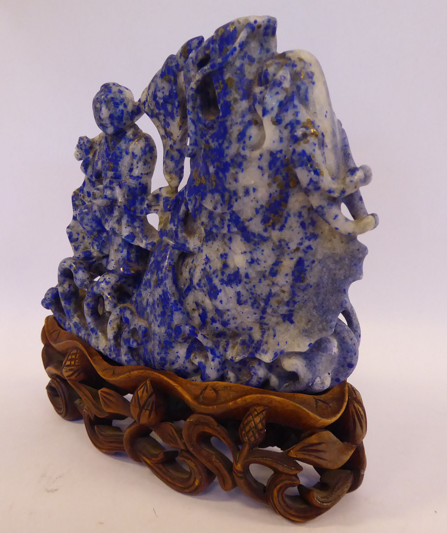 A Chinese carved lapis lazuli model, a dragon-fish emerging from cresting waves, - Image 5 of 8