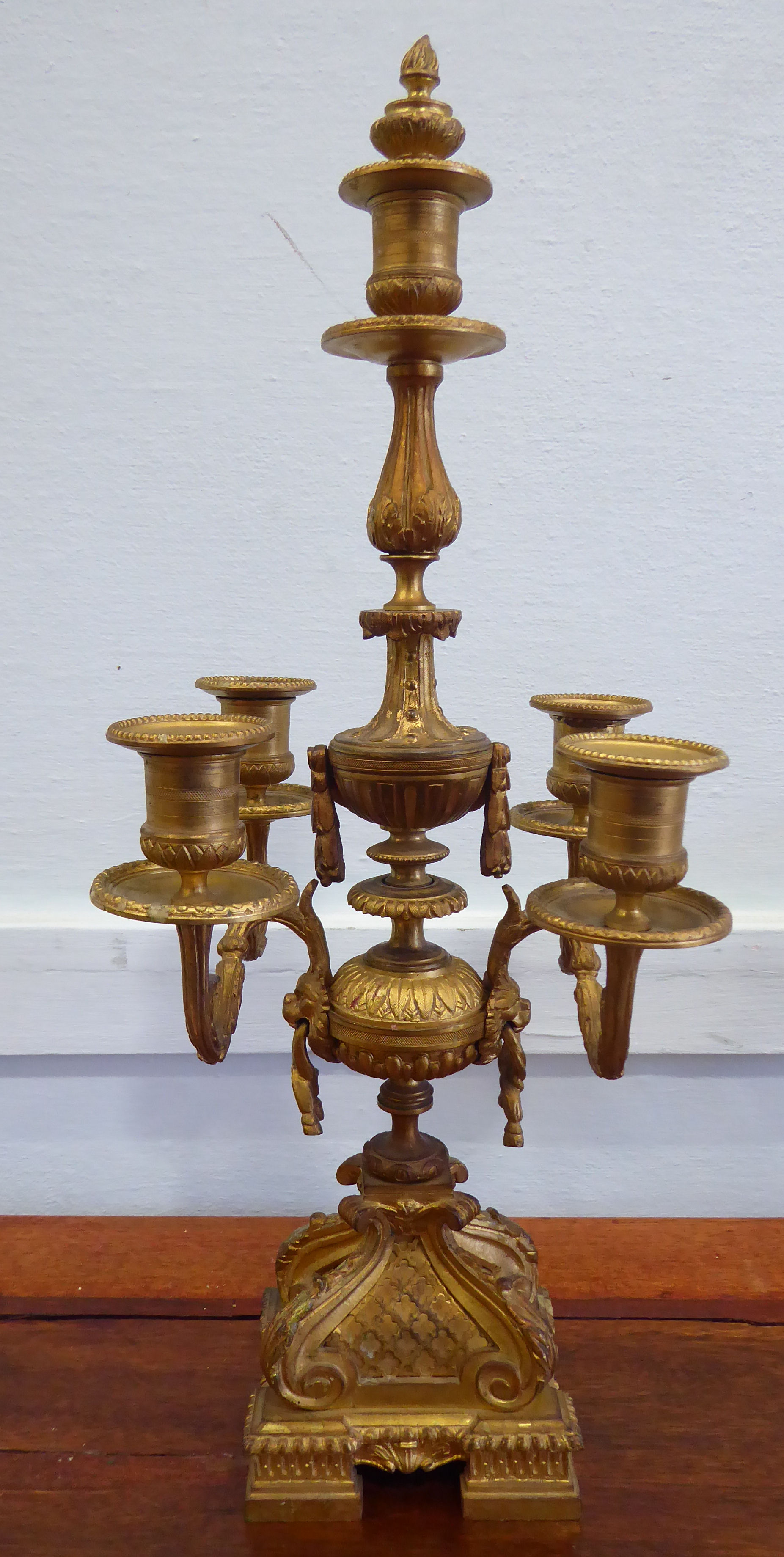 A pair of late 19thC Continental cast gilt metal candelabra, - Image 2 of 7