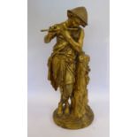 Lemoirie - a late 19thC Continental cast gilt metal figure, a youth wearing a straw hat and robes,