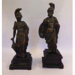 A pair of late 19thC cast and patinated bronze standing figures,