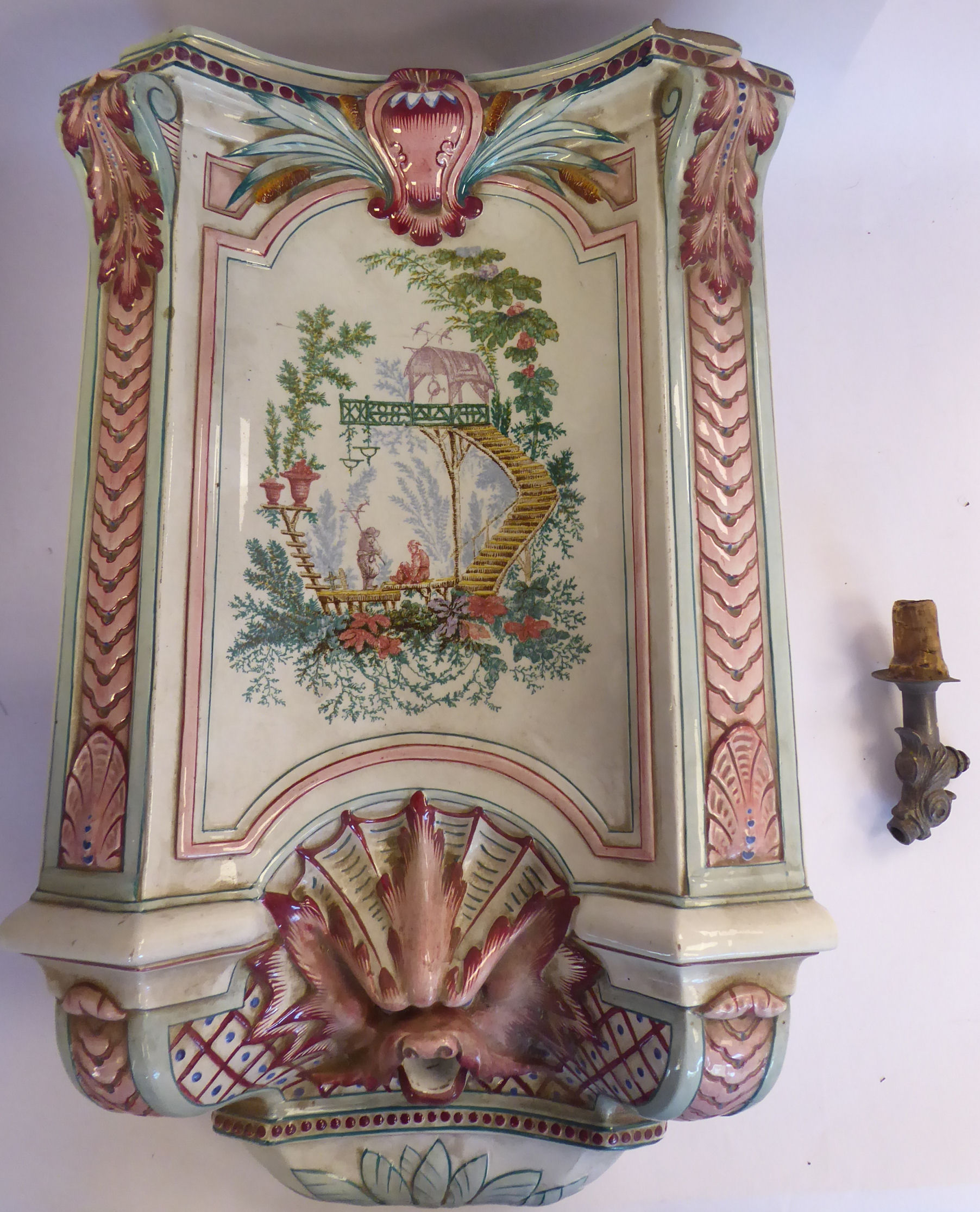 A late 19thC Sarreguemines moulded stoneware hanging cistern of incurved box design, - Image 2 of 7