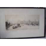 WL Wyllie - 'London Bridge' etching bears an inscription & pencil signature 6'' x 14.