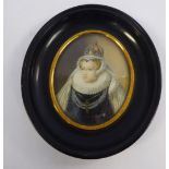 A half length oval portrait miniature, Elizabeth I 3'' x 2.