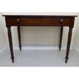 A mid 19thC mahogany side table, the top with square corners and a reeded edge,