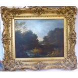 Early/mid 19thC British School - a woodland riverscape oil on canvas 13'' x 17'' framed