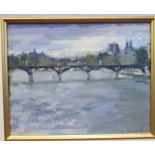 Ken Howard - 'Pont des Arts, Paris 2012' oil on board bears a signature & labels verso 7.5'' x 9.