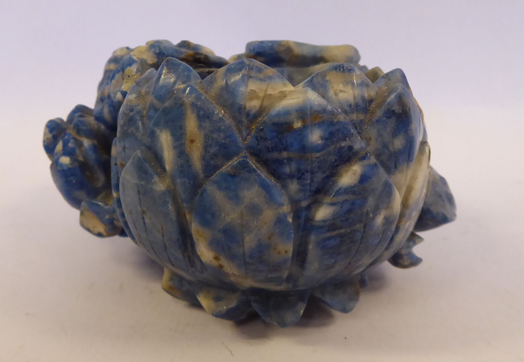 A Chinese carved lapis lazuli vase, fashioned as two conjoined lotus flowers 2. - Image 2 of 8