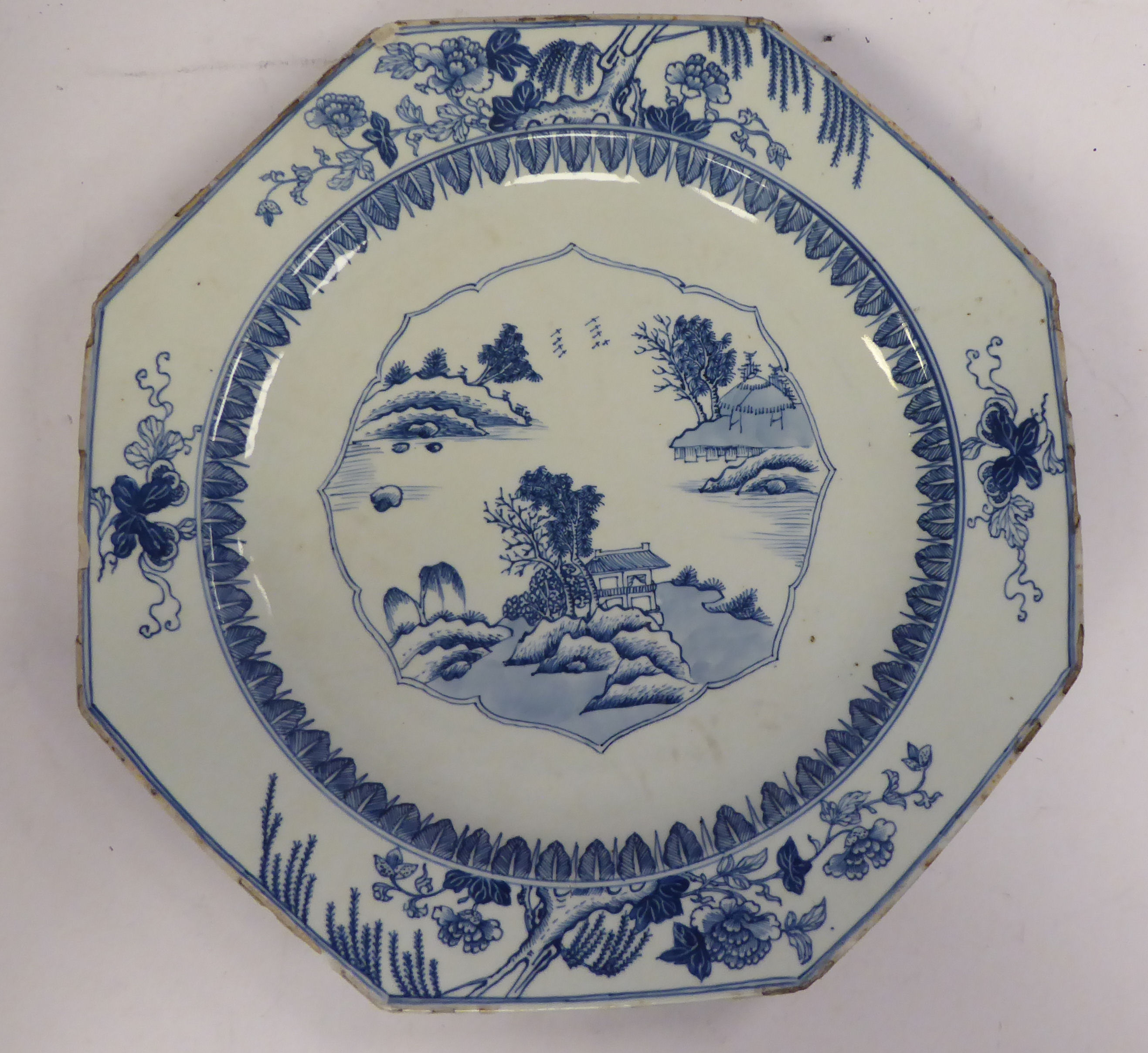 A late 18thC Chinese porcelain dish of octagonal form,