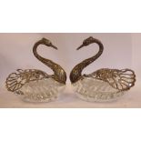 A pair of crystal and silver coloured metal ornaments with folding wings stamped 925 5''h