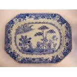 A late 18thC Chinese porcelain dish of elongated, octagonal form,