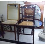 Small furniture: to include four similar early 20thC mahogany framed bedroom chairs,
