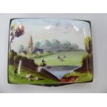 A late 18th/early 19thC enamelled trinket box lid, decorated with figures,