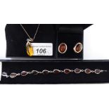 Silver amber set jewellery: to include a bracelet; a pendant necklace;