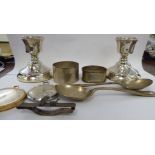 Silver and other collectables: to include a pair of dwarf candlesticks indistinct Birmingham marks