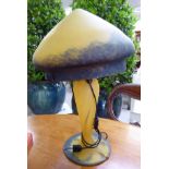 A modern Daum style mottled yellow and green mushroom design table lamp 20''h RAM