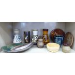1960s & later studio pottery: to include vases, plates and bowls,