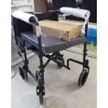 An (as new) CareCo carbon finished, tubular framed, folding wheelchair with two fixed wheels,