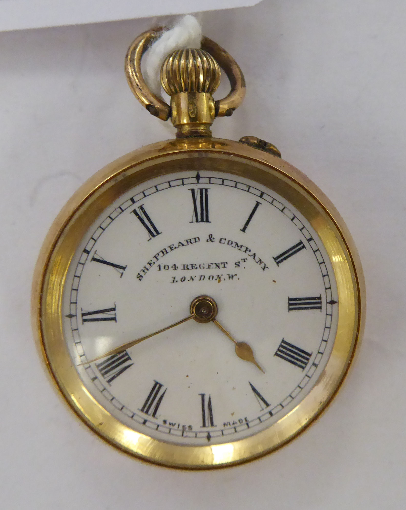 A Shepherd & Company 15ct gold cased pocket watch,