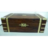 A late 19thC rosewood military style writing box with straight sides and a hinged lid,
