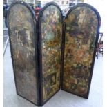 A late Victorian ebonised decoupage three fold room screen 59''h 60''w open SL