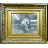 Chris Anderson - a quarryman with a pick and a barrow watercolour bears a signature & dated 1894