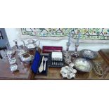 Silver plated tableware: to include a pair of Georgian design salt cellars,