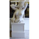 A moulded, faux white marble bust, featuring a young woman, on a separate, painted,