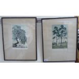 Alice Barnwell - two similar landscapes coloured etchings bearing a Rembrandts Guild artist's
